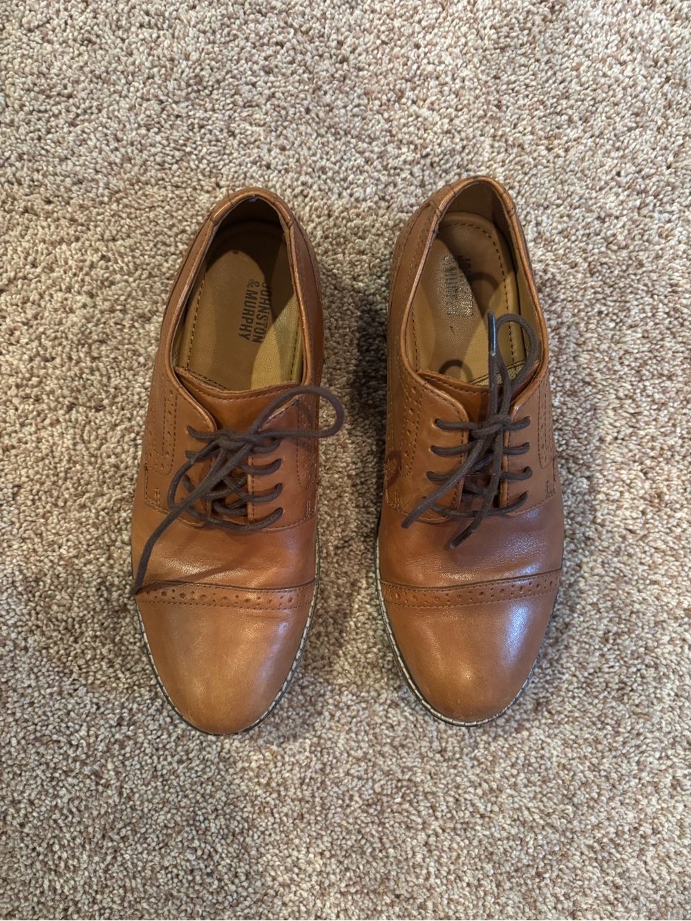 Johnston & Murphy Tan Brown Leather Lace-Up Kids Dress Shoes